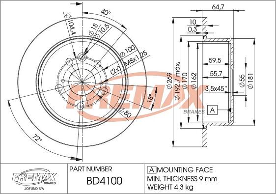 FREMAX BD-4100 - Спирачен диск vvparts.bg