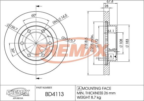 FREMAX BD-4113 - Спирачен диск vvparts.bg