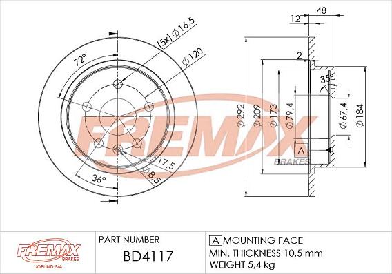 FREMAX BD-4117 - Спирачен диск vvparts.bg