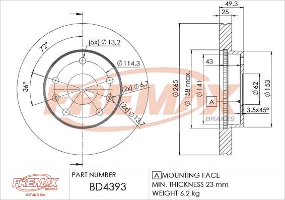 FREMAX BD-4393 - Спирачен диск vvparts.bg