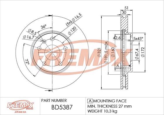 FREMAX BD-5387 - Спирачен диск vvparts.bg