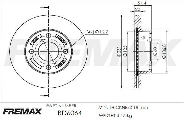 FREMAX BD-6064 - Спирачен диск vvparts.bg