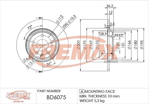 FREMAX BD-6075 - Спирачен диск vvparts.bg