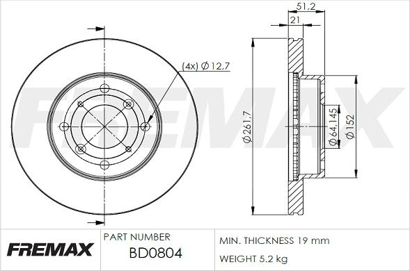 FREMAX BD-0804 - Спирачен диск vvparts.bg