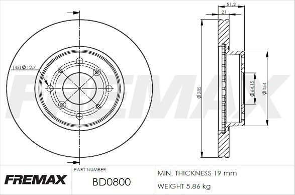 FREMAX BD-0800 - Спирачен диск vvparts.bg