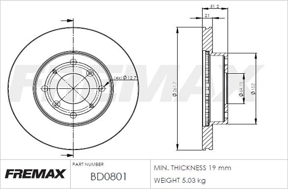 FREMAX BD-0801 - Спирачен диск vvparts.bg