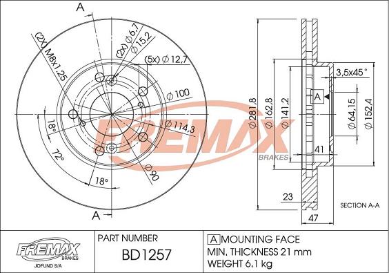 FREMAX BD-1257 - Спирачен диск vvparts.bg