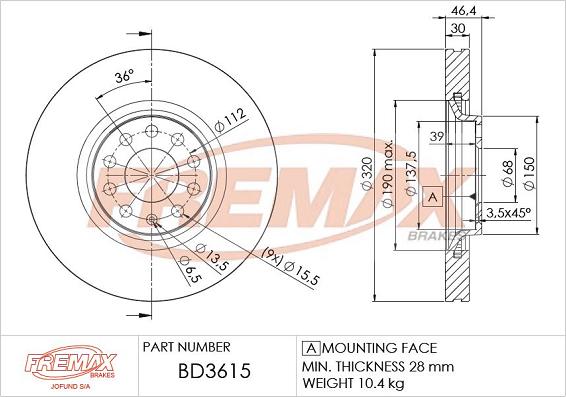 FREMAX BD-3615 - Спирачен диск vvparts.bg