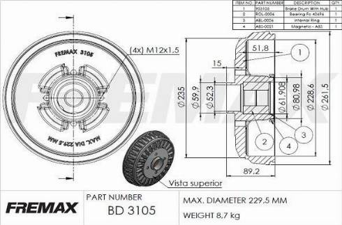 FREMAX BD-3105-KT - Спирачен барабан vvparts.bg