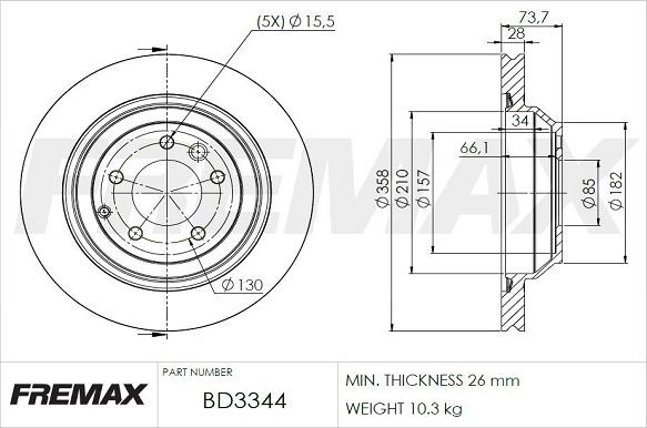FREMAX BD-3344 - Спирачен диск vvparts.bg