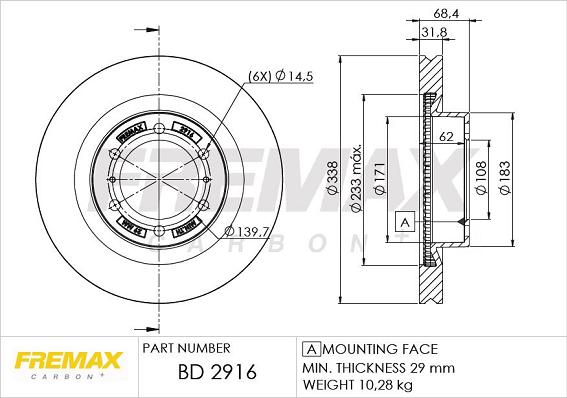 FREMAX BD-2916 - Спирачен диск vvparts.bg