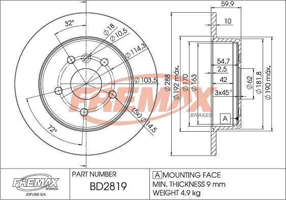 FREMAX BD-2819 - Спирачен диск vvparts.bg