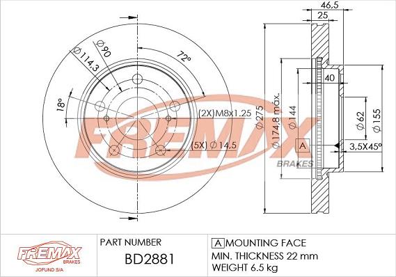 FREMAX BD-2881 - Спирачен диск vvparts.bg