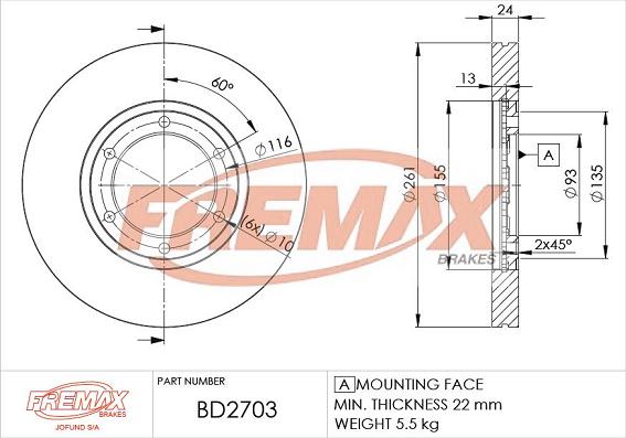 FREMAX BD-2703 - Спирачен диск vvparts.bg