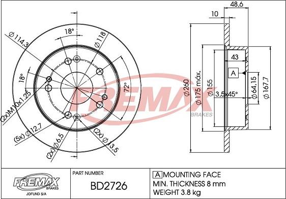 FREMAX BD-2726 - Спирачен диск vvparts.bg