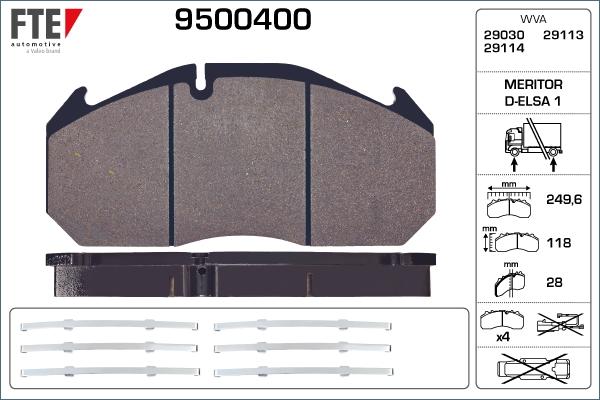 FTE 9500400 - Комплект спирачно феродо, дискови спирачки vvparts.bg