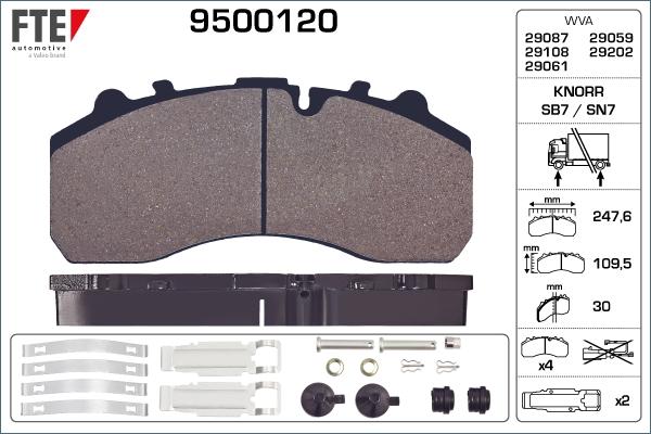 FTE 9500120 - Комплект спирачно феродо, дискови спирачки vvparts.bg