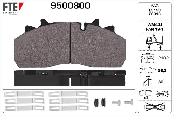FTE 9500800 - Комплект спирачно феродо, дискови спирачки vvparts.bg