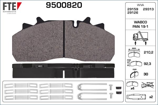 FTE 9500820 - Комплект спирачно феродо, дискови спирачки vvparts.bg