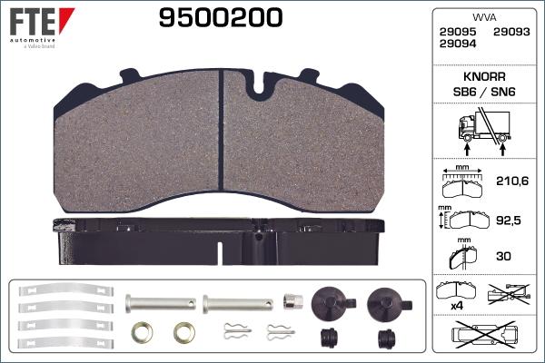 FTE 9500200 - Комплект спирачно феродо, дискови спирачки vvparts.bg