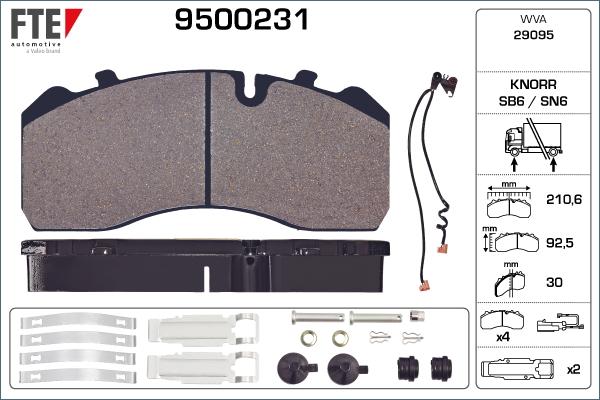 FTE 9500231 - Комплект спирачно феродо, дискови спирачки vvparts.bg