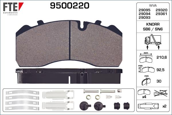 FTE 9500220 - Комплект спирачно феродо, дискови спирачки vvparts.bg