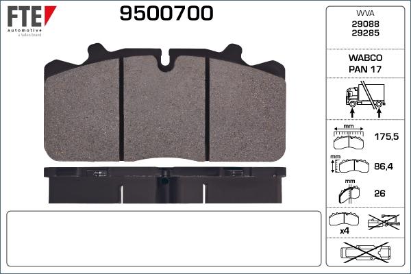 FTE 9500700 - Комплект спирачно феродо, дискови спирачки vvparts.bg