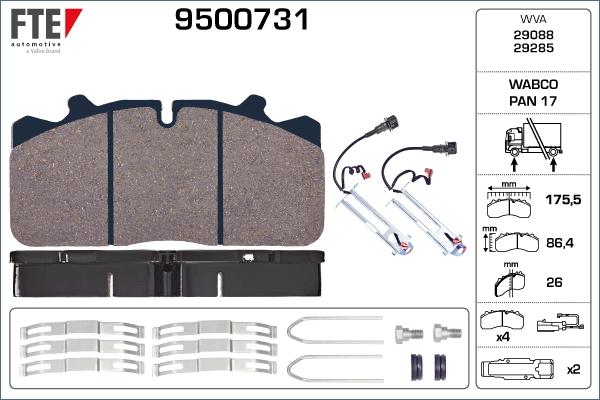 FTE 9500731 - Комплект спирачно феродо, дискови спирачки vvparts.bg