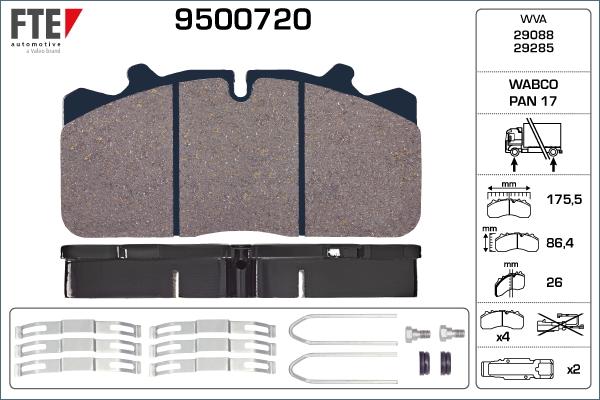 FTE 9500720 - Комплект спирачно феродо, дискови спирачки vvparts.bg