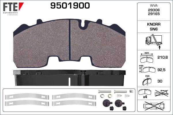 FTE 9501900 - Комплект спирачно феродо, дискови спирачки vvparts.bg