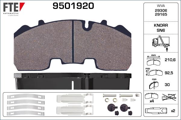 FTE 9501920 - Комплект спирачно феродо, дискови спирачки vvparts.bg