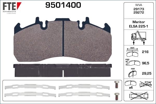 FTE 9501400 - Комплект спирачно феродо, дискови спирачки vvparts.bg