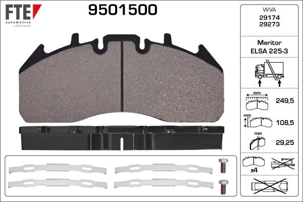 FTE 9501500 - Комплект спирачно феродо, дискови спирачки vvparts.bg