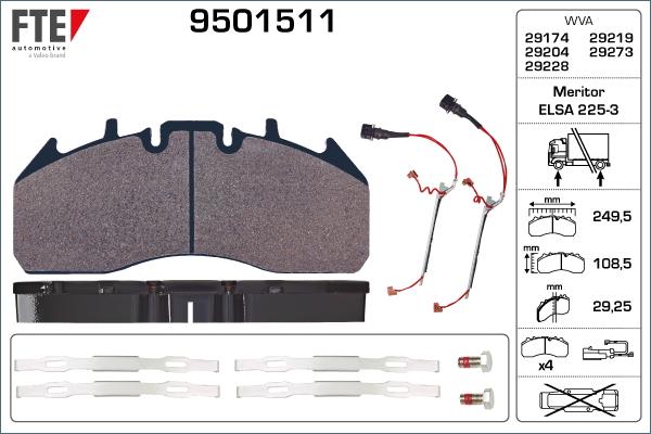 FTE 9501511 - Комплект спирачно феродо, дискови спирачки vvparts.bg