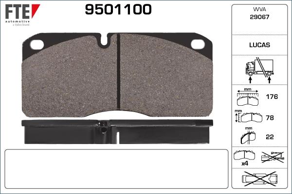 FTE 9501100 - Комплект спирачно феродо, дискови спирачки vvparts.bg