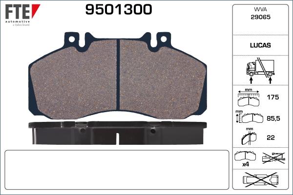 FTE 9501300 - Комплект спирачно феродо, дискови спирачки vvparts.bg