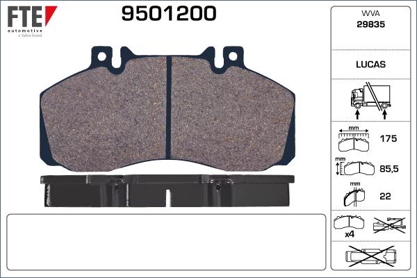 FTE 9501200 - Комплект спирачно феродо, дискови спирачки vvparts.bg