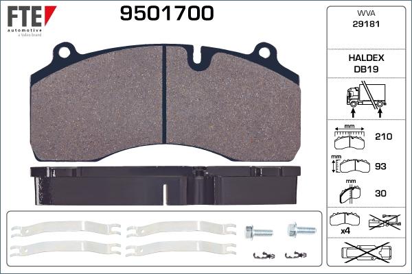 FTE 9501700 - Комплект спирачно феродо, дискови спирачки vvparts.bg