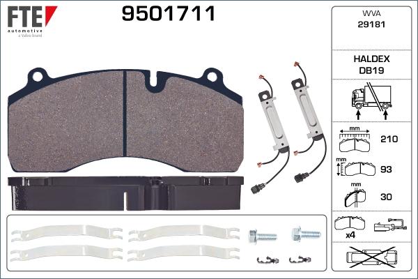 FTE 9501711 - Комплект спирачно феродо, дискови спирачки vvparts.bg