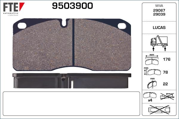 FTE 9503900 - Комплект спирачно феродо, дискови спирачки vvparts.bg