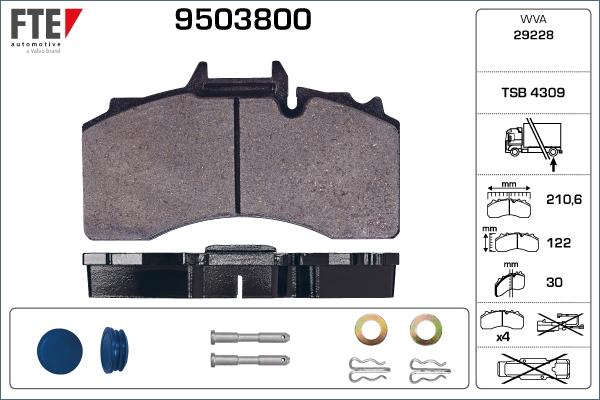 FTE 9503800 - Комплект спирачно феродо, дискови спирачки vvparts.bg