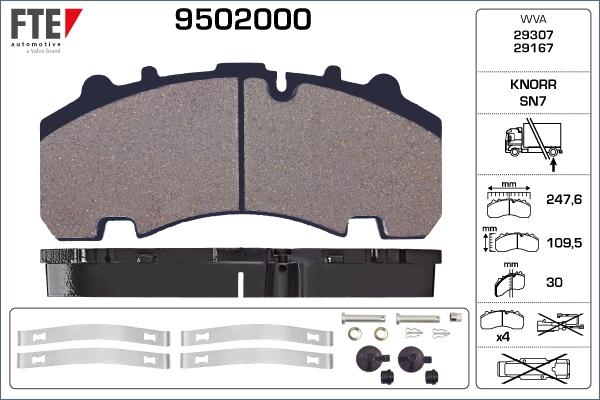 FTE 9502000 - Комплект спирачно феродо, дискови спирачки vvparts.bg