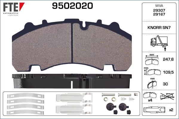 FTE 9502020 - Комплект спирачно феродо, дискови спирачки vvparts.bg