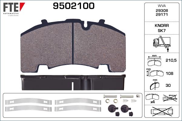 FTE 9502100 - Комплект спирачно феродо, дискови спирачки vvparts.bg