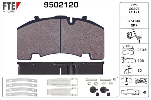 FTE 9502120 - Комплект спирачно феродо, дискови спирачки vvparts.bg