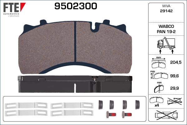FTE 9502300 - Комплект спирачно феродо, дискови спирачки vvparts.bg