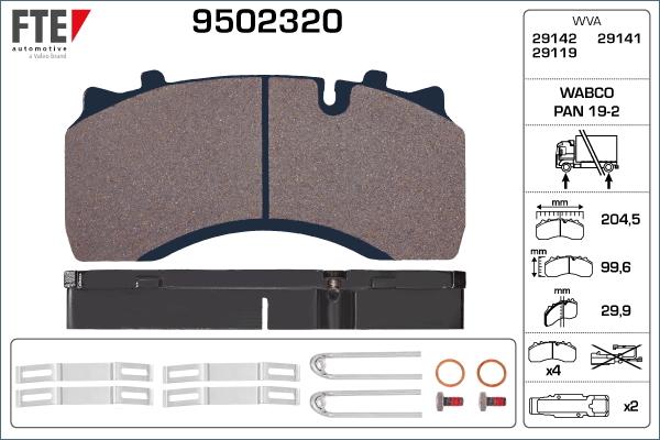 FTE 9502320 - Комплект спирачно феродо, дискови спирачки vvparts.bg