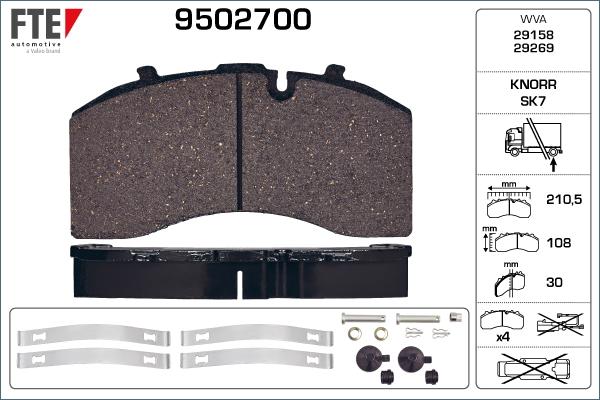 FTE 9502700 - Комплект спирачно феродо, дискови спирачки vvparts.bg