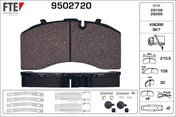 FTE 9502720 - Комплект спирачно феродо, дискови спирачки vvparts.bg