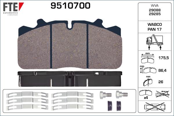 FTE 9510700 - Комплект спирачно феродо, дискови спирачки vvparts.bg